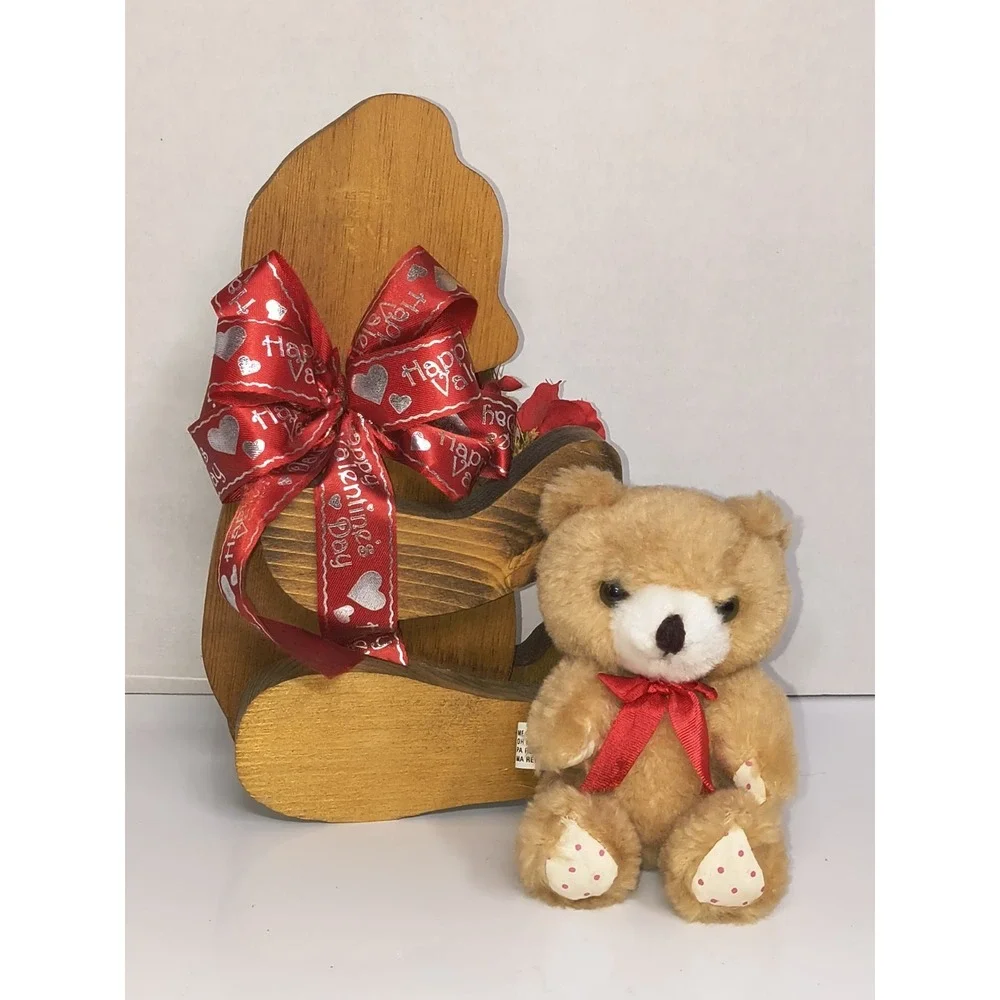 Valentine's Day Gift Set Wooden Bear Jointed Plush Teddy Vintage House Of Lloyd